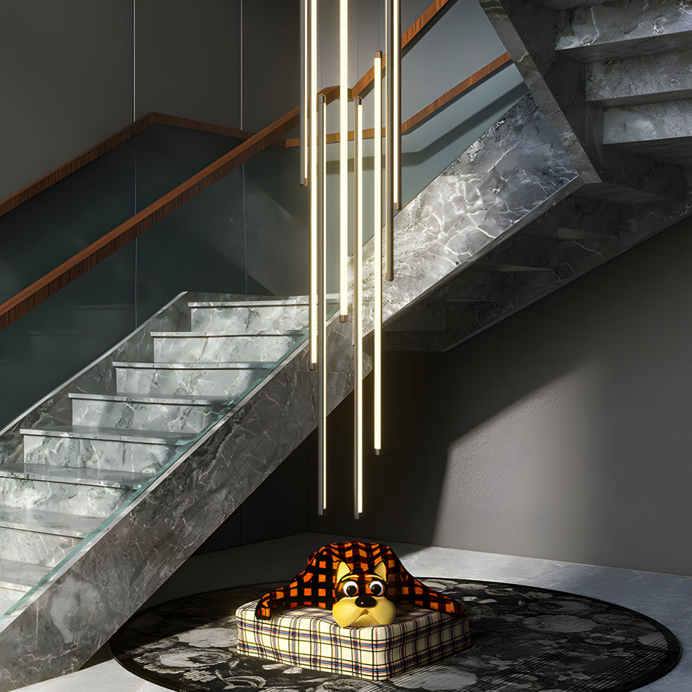 Modern Spiral Multi Strip Chandelier For Staircases