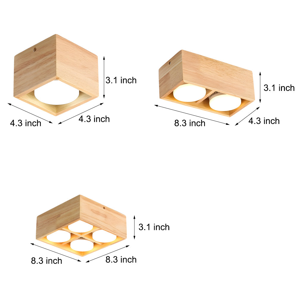 1 2 4 Light Square Wood Cube Spotlight Led Flush Mount Light