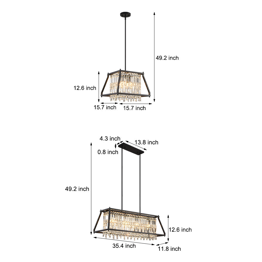 Trapezoidal Black Metallic Crystal Dining Room Chandeliers 2 Sizes