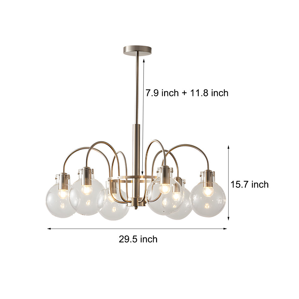6 Light Glass Globe Shade Indoor Nickel Finish Chandelier