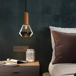 Luxury Copper Glass Jar 1 Light Wood Pendant Light Ceiling Hang Fixture Cork Diamond Glass Suspended Lights