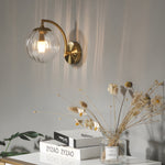 1 Light Curved Arm Wall Sconce With Ball Rib Glass Ball Shade