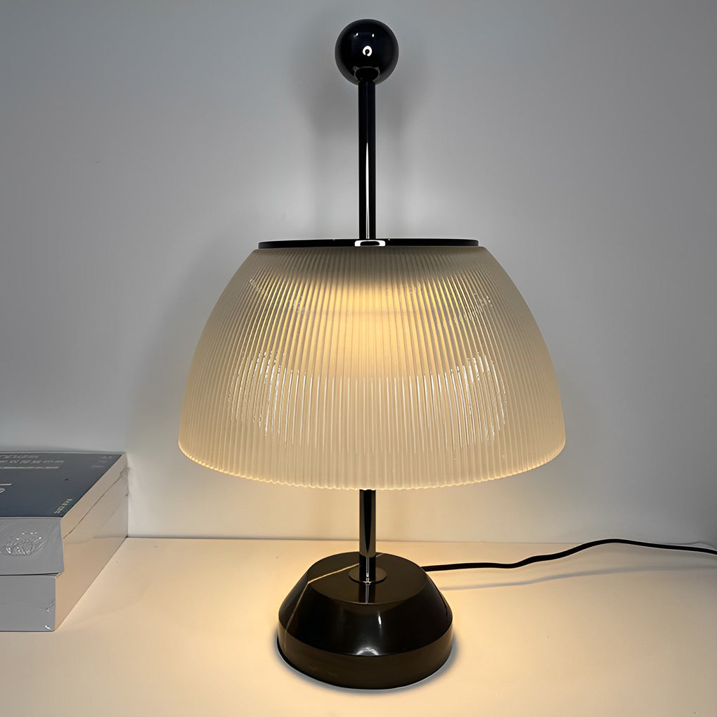 Ribbed Glass Bowl And Metal Italian Accent Table Lamps