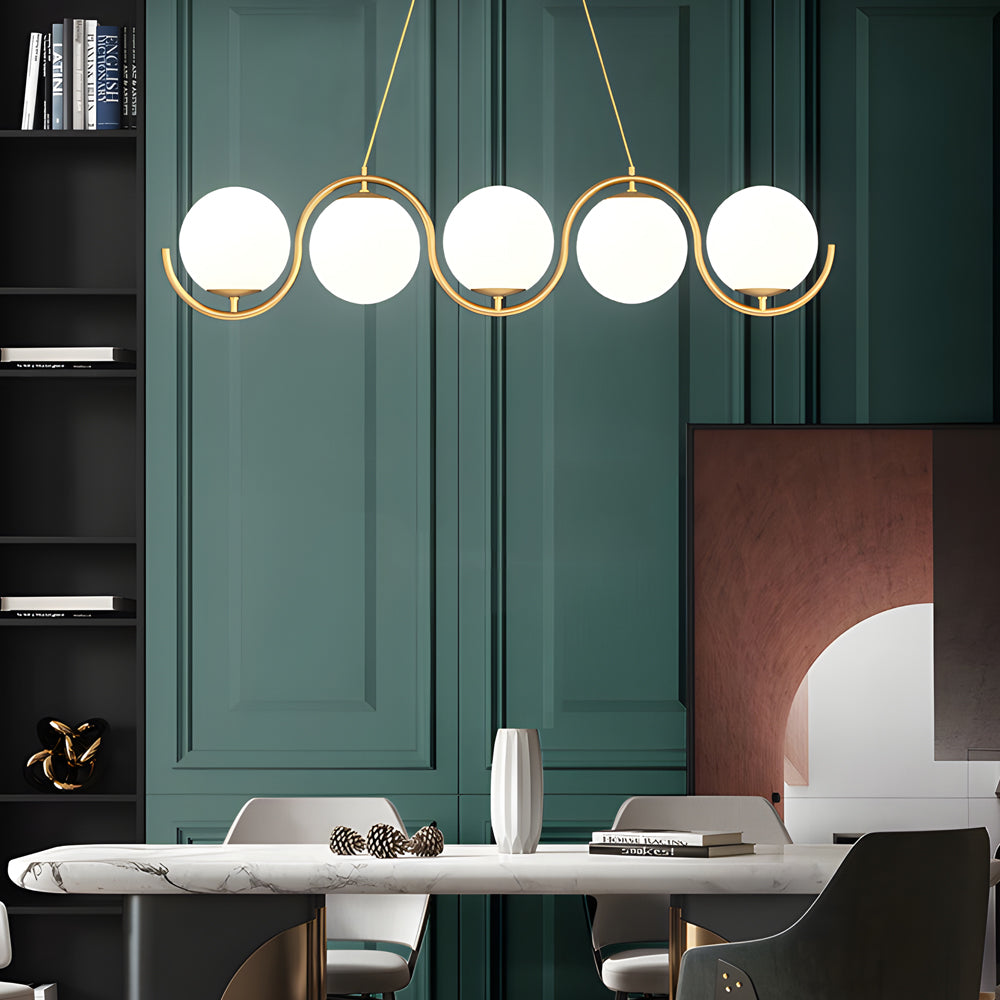3 5 Light Wavy Linear Island Light With Ball Glass Shade For Dining Room