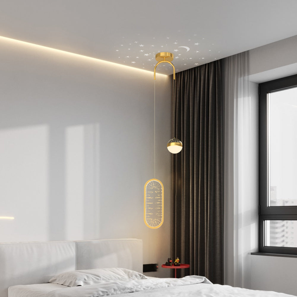 Round Oval Creative Starry Projection 3 Step Dimming Nordic Pendant Lights 1