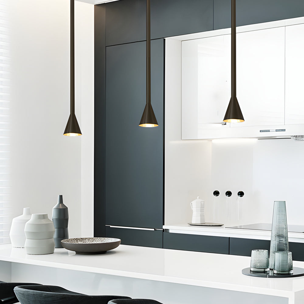 39 37 Modern Vertical Long Metallic Tube Cone Pendant Light
