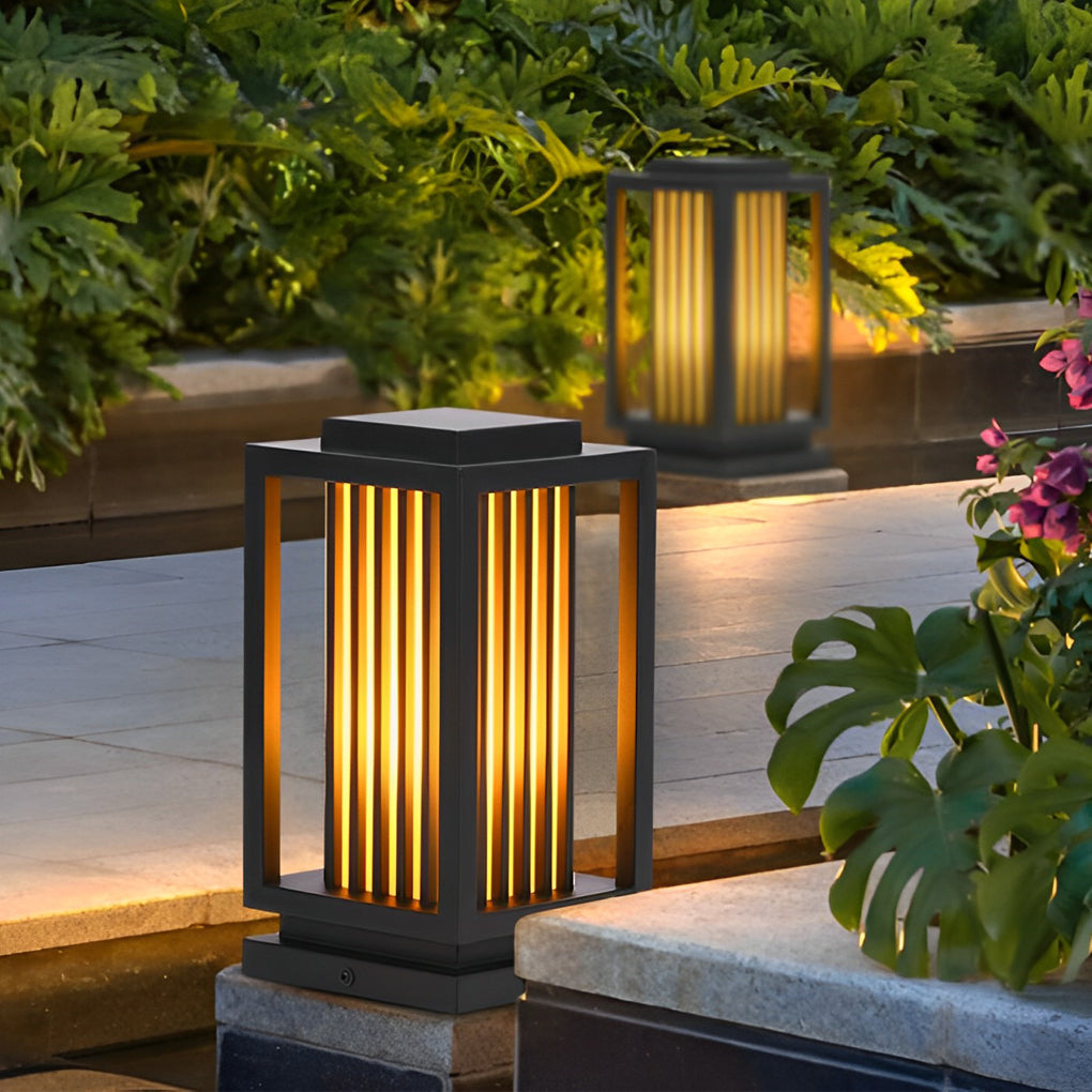 Modern LED Cage Pathway Lights in Black for Outdoor Elegance
