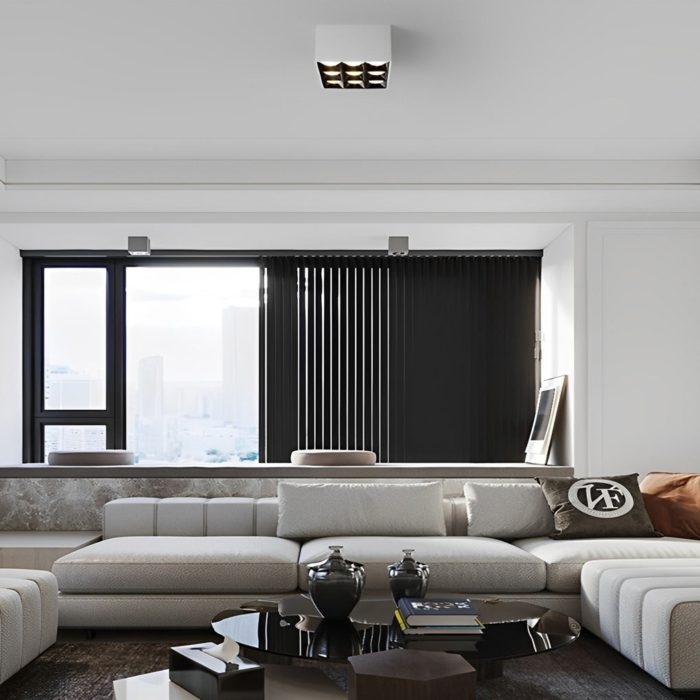 Square Grid LED Downlight Spotlight, 24° Beam, Surface Mount, Modern Architectural Ceiling Light