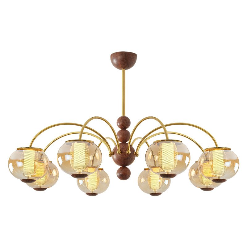 Solstice Bloom Chandelier — Amber Glass & Gold Modern Pendant Light