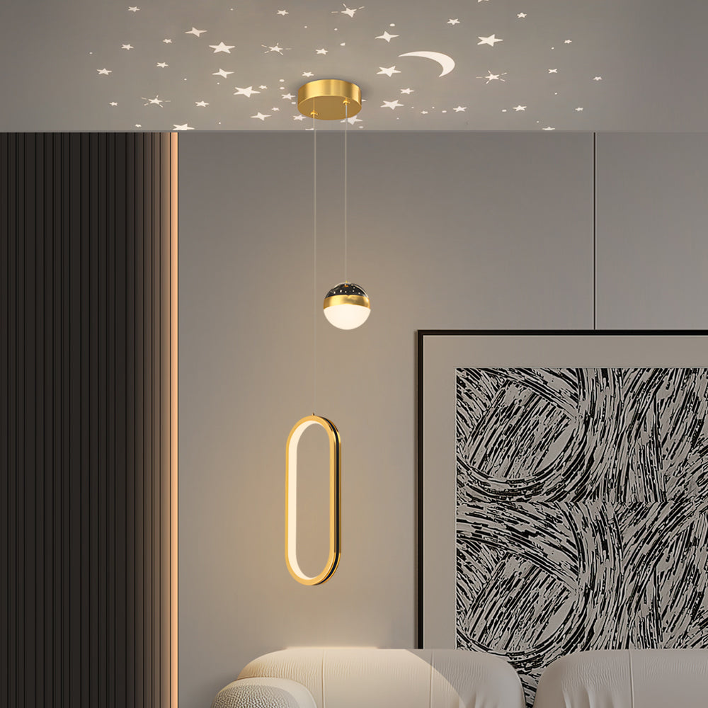 Round Oval Rings 3 Step Dimming Led Starry Projection Modern Pendant Lights