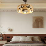 20 In Hemp Rope Woven Caged Ceiling Fan With Light And Remote 6 Speed