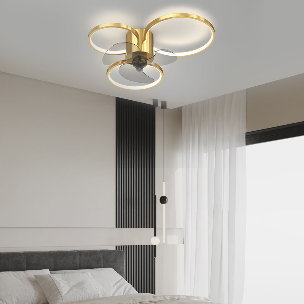 Square Round Rings Three Step Dimming Led Silent Modern Ceiling Fans Lamp