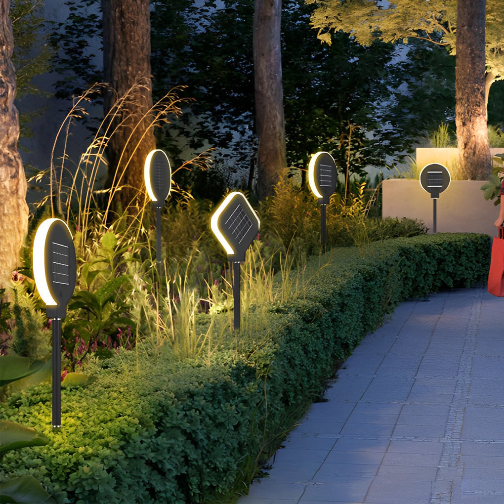 Modern Circular Black Solar LED Lawn Light for Garden Pathways