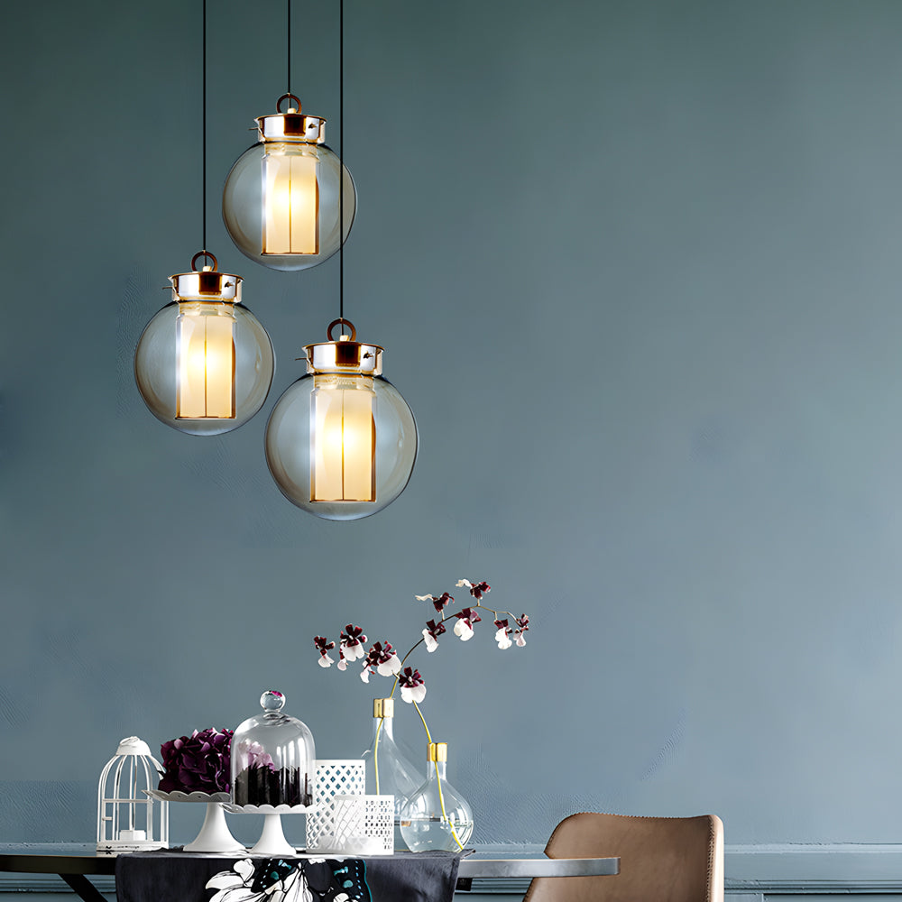 1 Light Amber Glass Shade Post Modern Pendant Lights Hanging Lamp