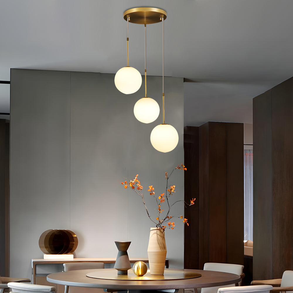 Modern 1 3 Light White Glass Globe Island Pendant Light In Gold Finish