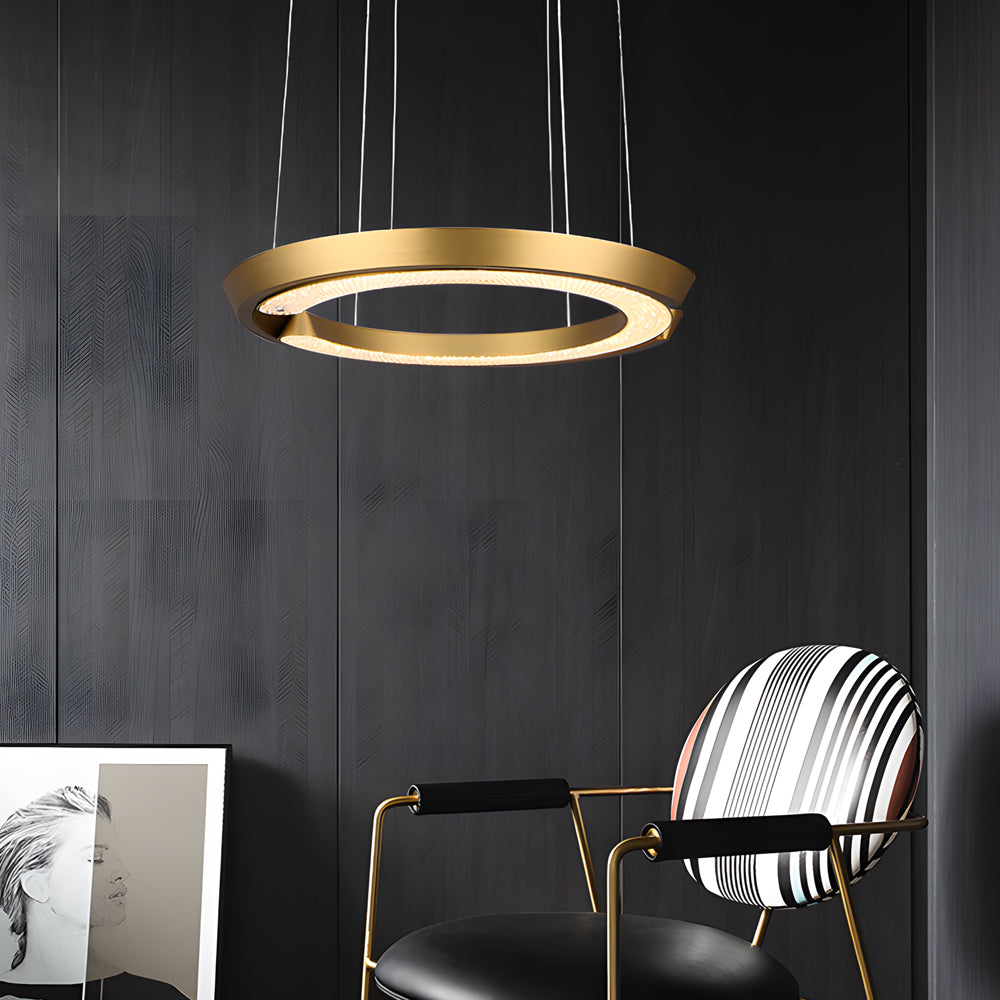 Modern Led Ring Shaped Pendant Light With Acrylic Shades For Living Room