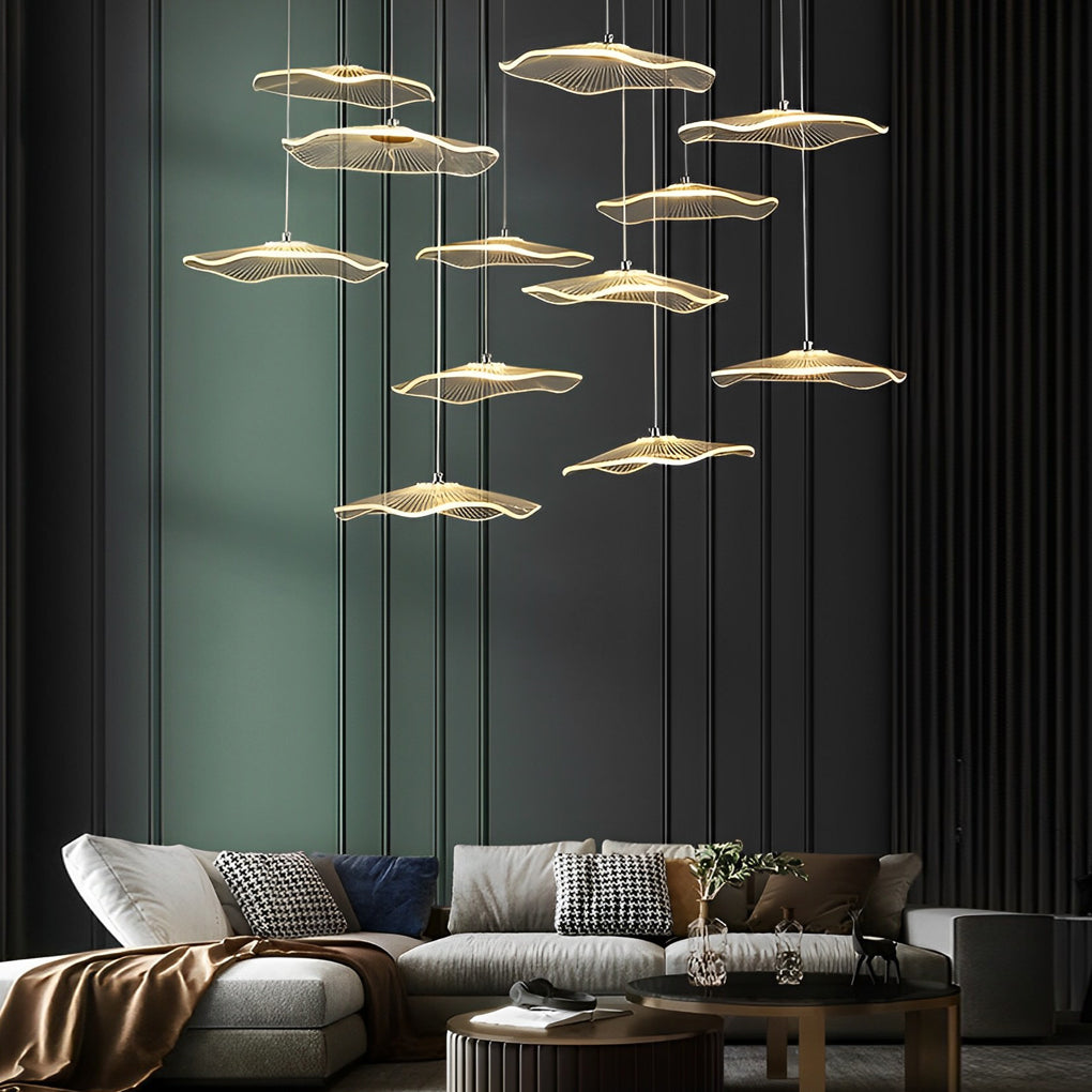 Lotus Leaves Led Staircase Chandelier Ha093921