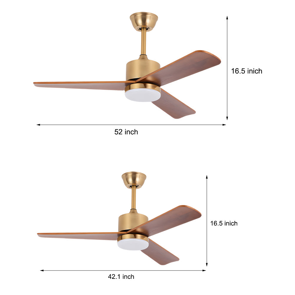 42 52 Led 3 Blades Wood Ceiling Fan Light With Remote