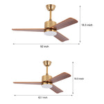 42 52 Led 3 Blades Wood Ceiling Fan Light With Remote