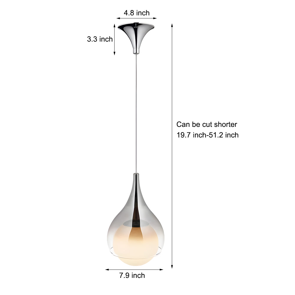 Modern 1 Light Teardrop Droplet Glass Pendant Light Adjustable Height