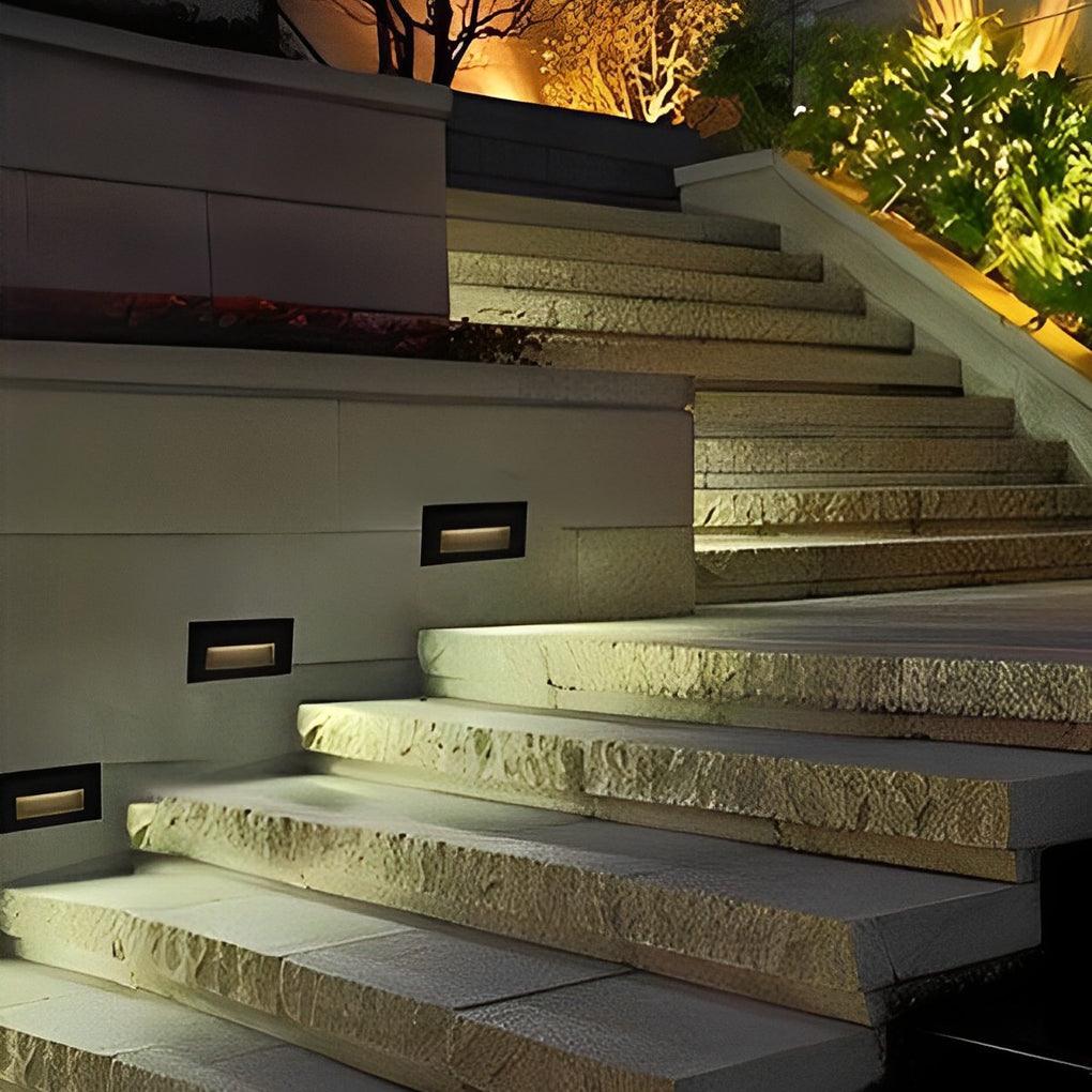 Recessed LED Step Light in Black Aluminum for Modern Architecture