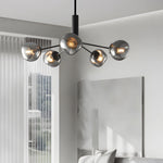 3 5 8 Light Molecule Dimpled Lava Glass Chandelier With Black Metallic Arms