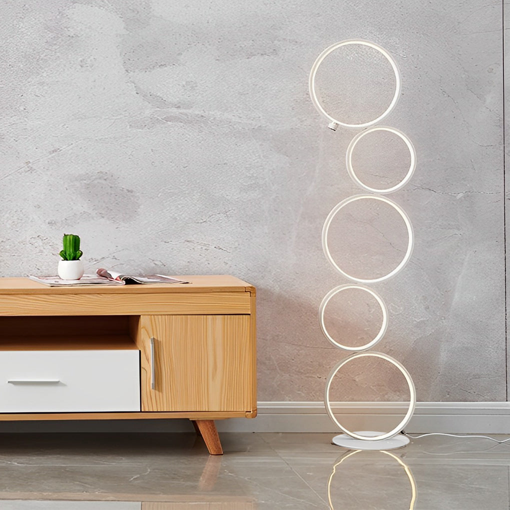 Modern Artistic 5 Led Circles Stack Floor Standing Lamp