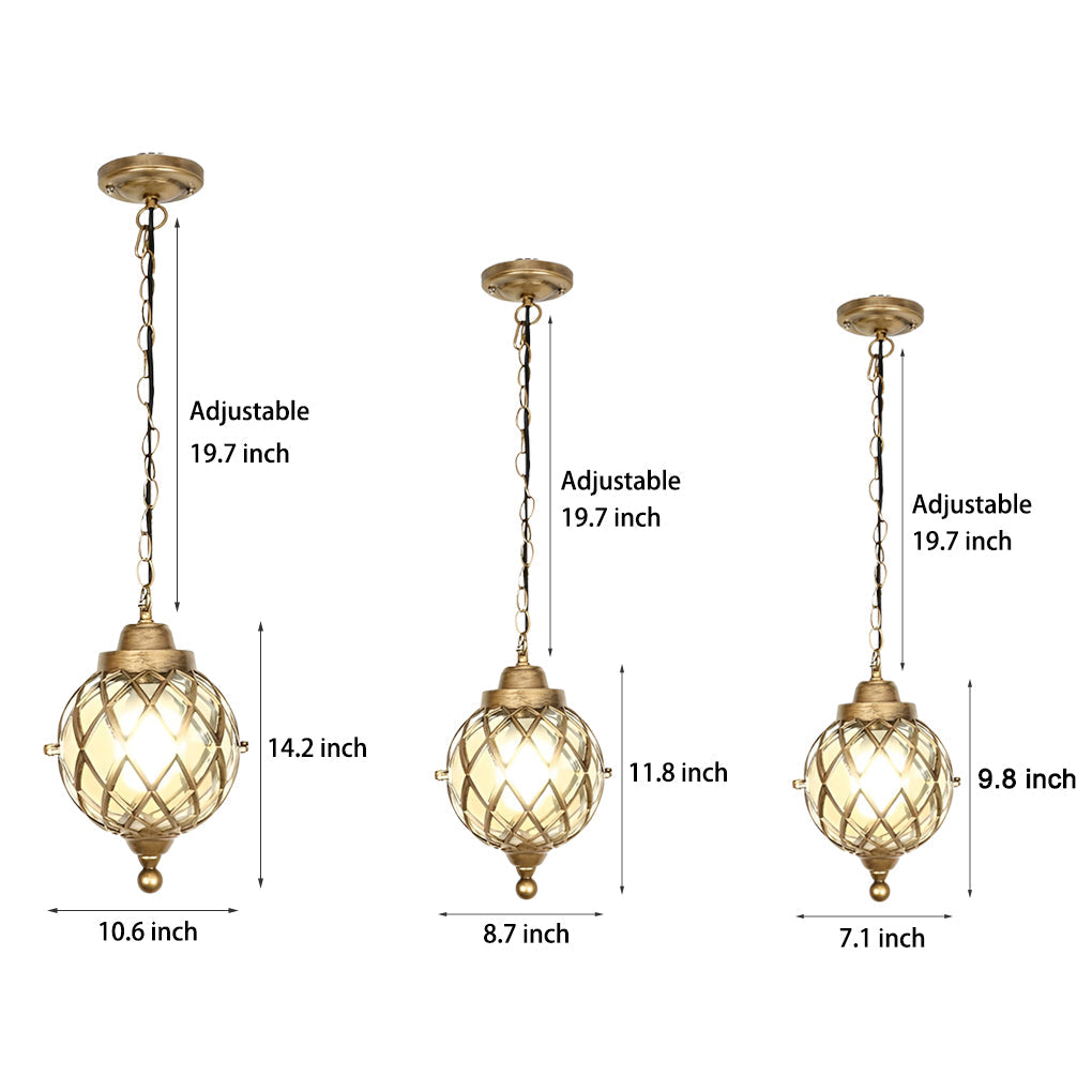 1 Light Tea Glass Globe Outdoor Pendant Lights Outside Haning Lantern Chandelier