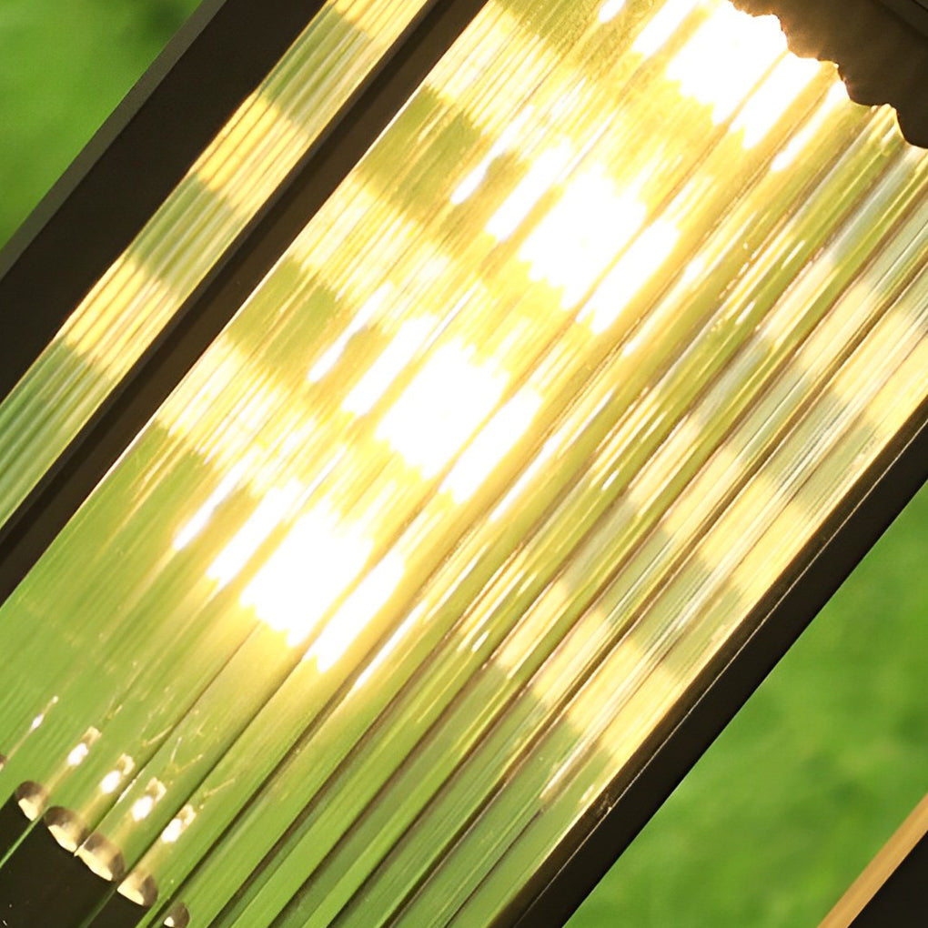Square Black Solar Pathway Lights with Ribbed Glass Shade for Modern Outdoor Spaces