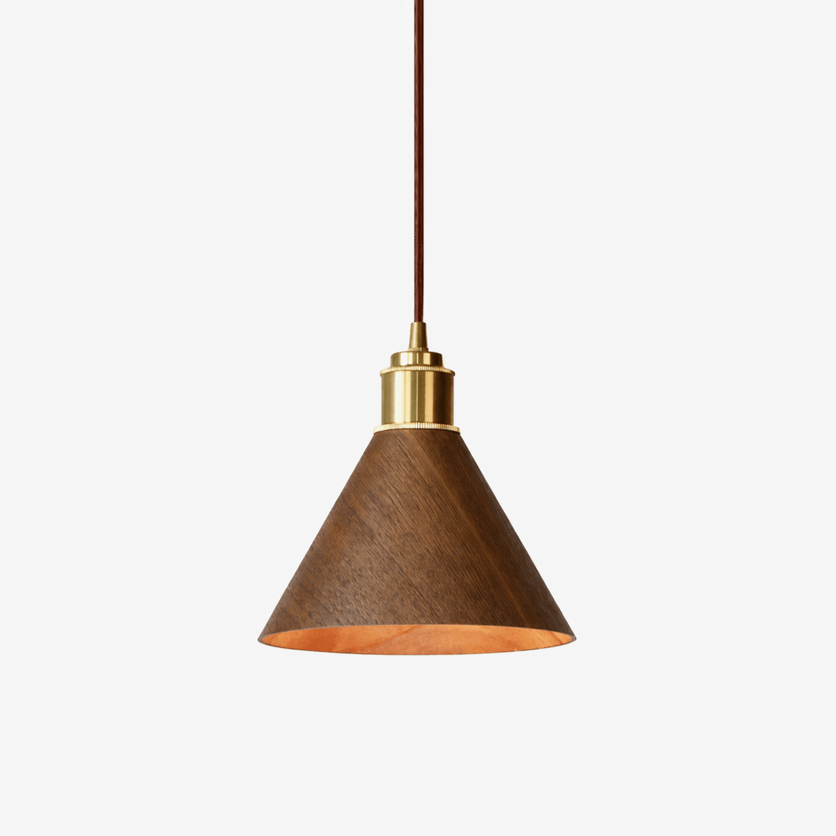 Valmere Cone Wooden Pendant Light with Brass Accents