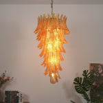 Amber Leaf Cascade Chandelier — Modern Art Glass Pendant for Dining Room
