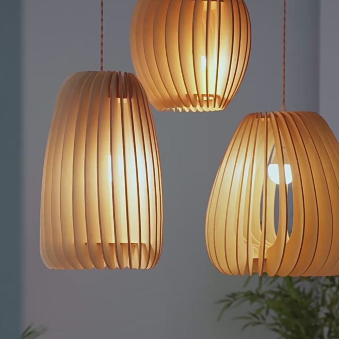 Handmade Wood Veneer Lanterns Led Nordic Japanese Style Pendant Lights