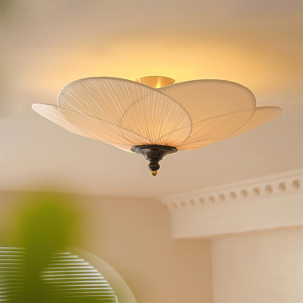 Amara Bloom Flush Mount Ceiling Light – Modern Fabric & Wood Semi-Flush Fixture