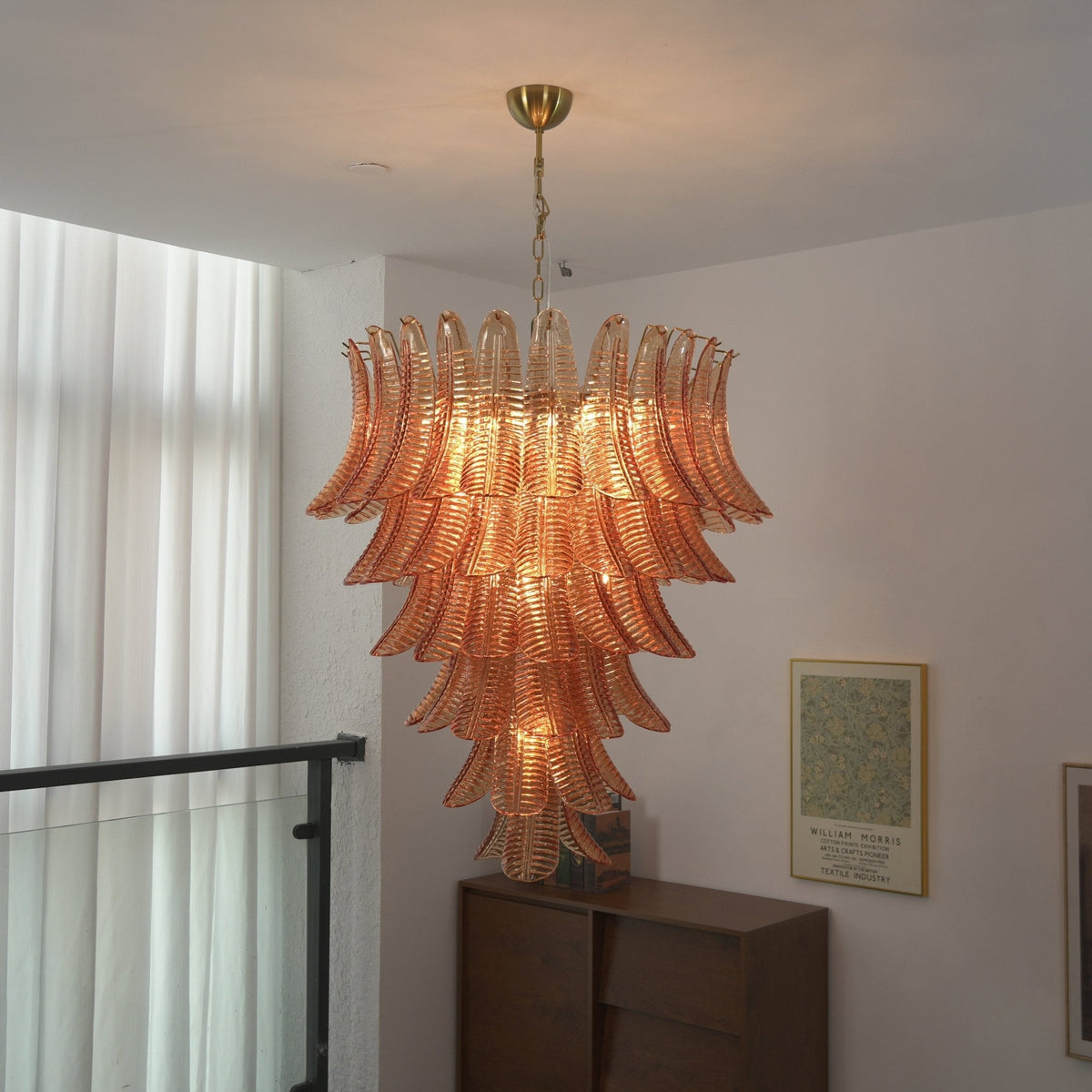 Amber Leaf Cascade Chandelier — Modern Art Glass Pendant for Dining Room