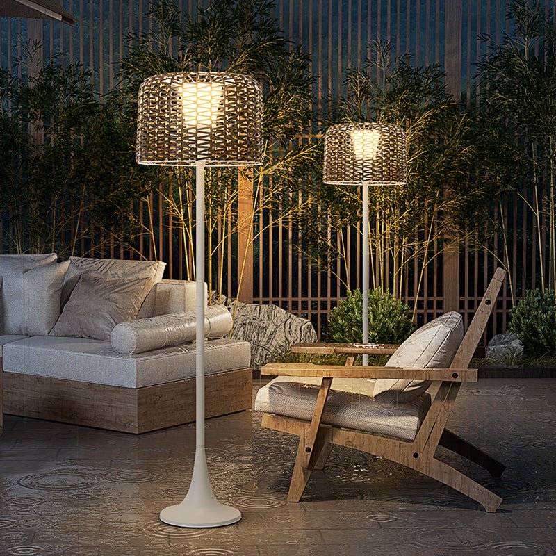 Callum Woven Solar Floor Lamp – Artisan Outdoor LED Lighting