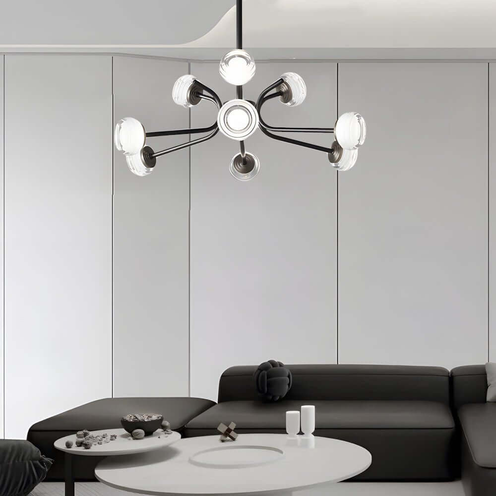 Aurelia LED Sputnik Chandelier in Matte Black with Clear Acrylic Spheres