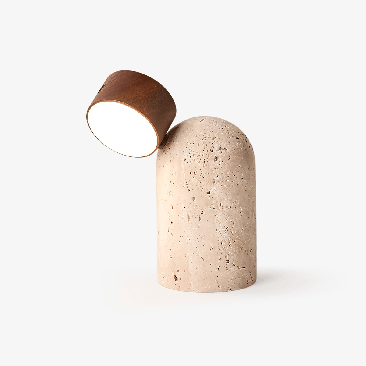 Capsule Stone Table Lamp with Travertine Base and Walnut Accent