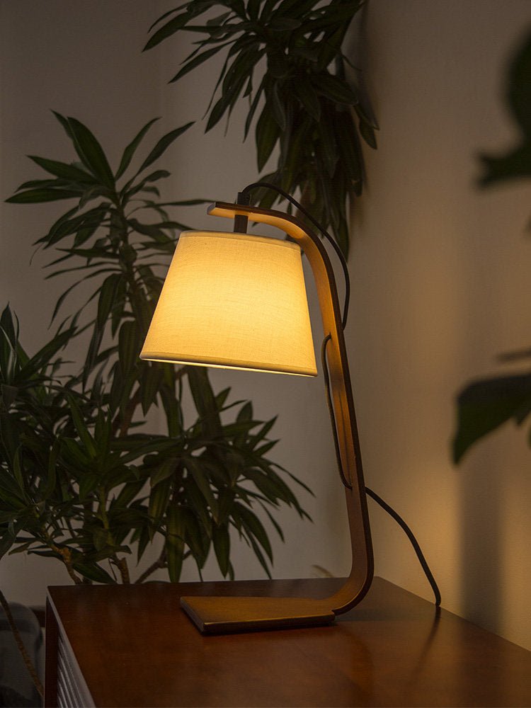 Lurien Sculptural Wood Table Lamp with Fabric Shade for Modern Interiors