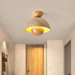 Nerio Travertine Dome Ceiling Light with Wooden Accent