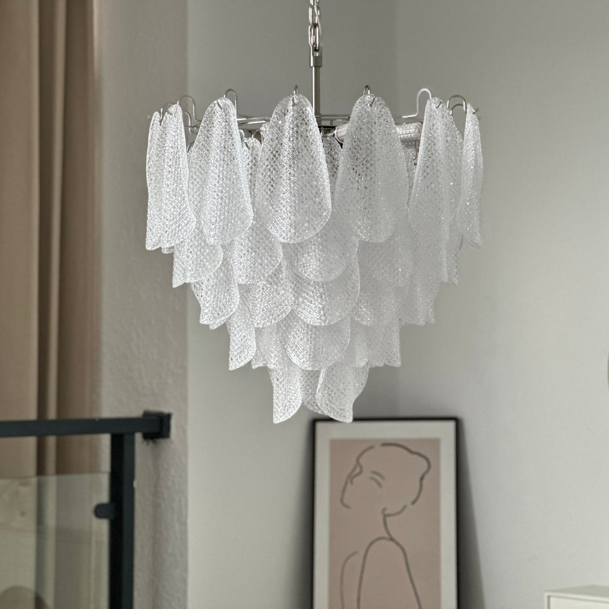 Murano Glass Teardrop Chandelier in Polished Metal for Modern Interiors