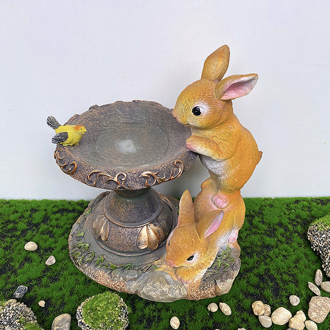 Artisan Resin Rabbit Solar Garden Lantern with Warm LED Glow