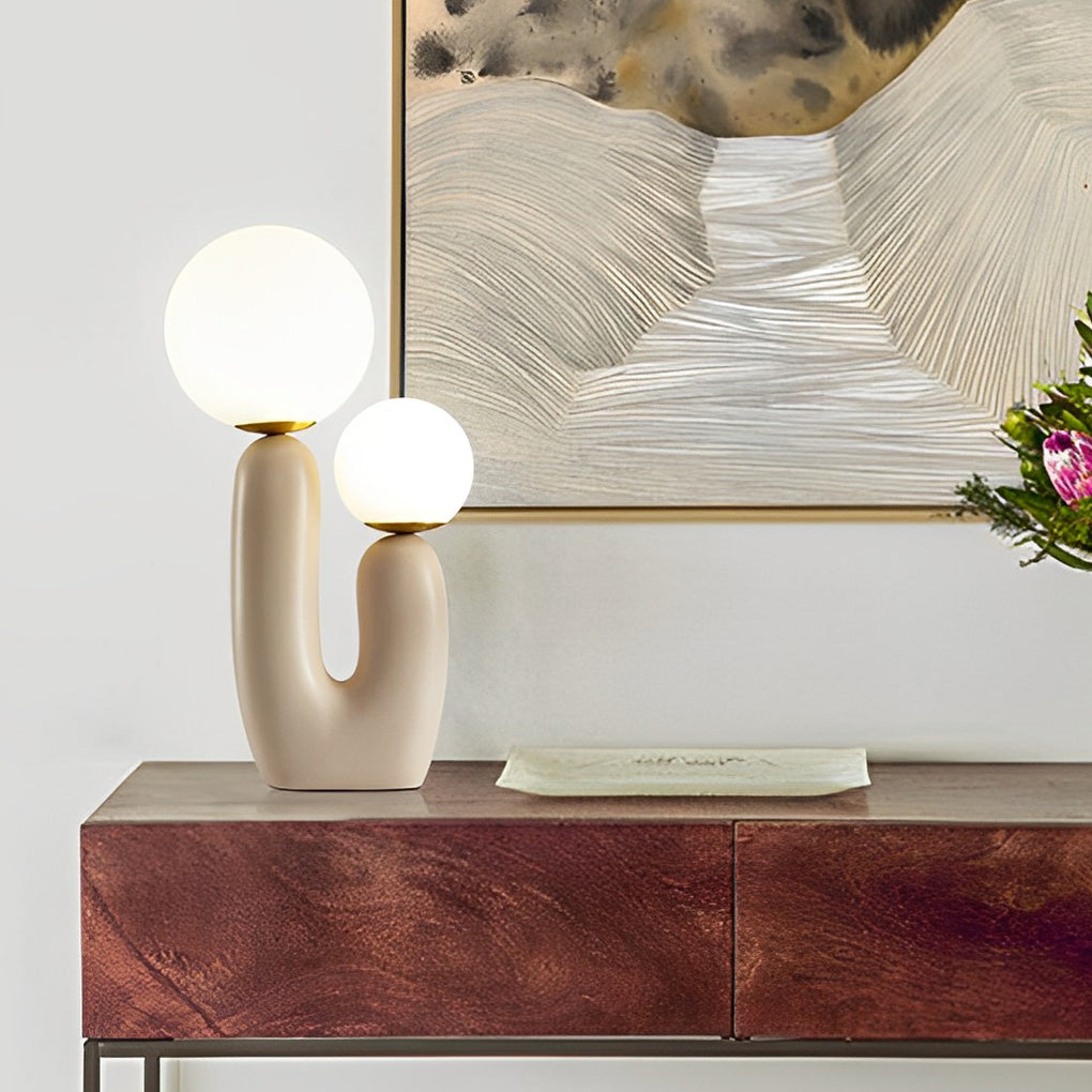 2 Light Modern Beige Cactus Led Accent Table Lamp