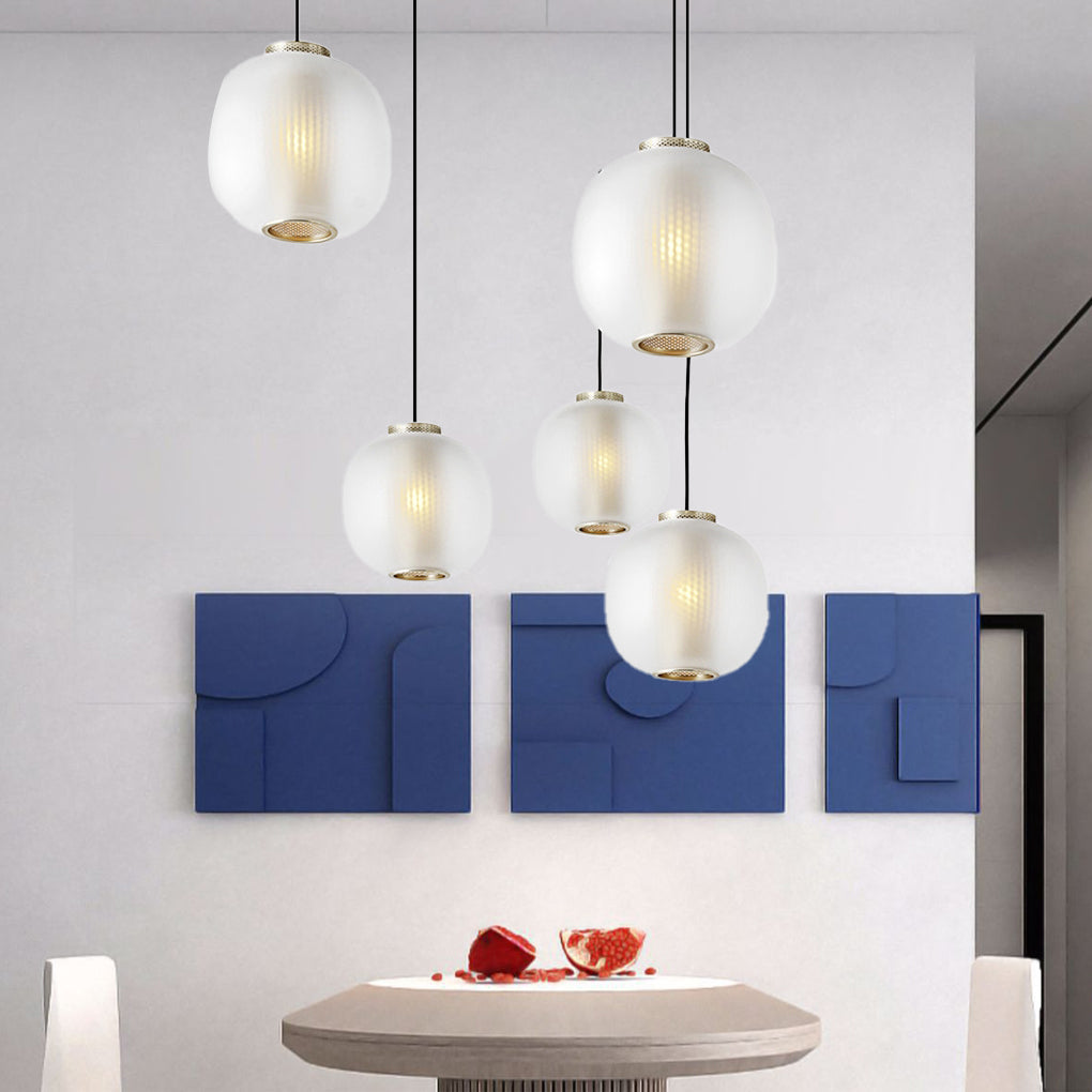 Round Lantern Shaped Glass Led Modern Pendant Light