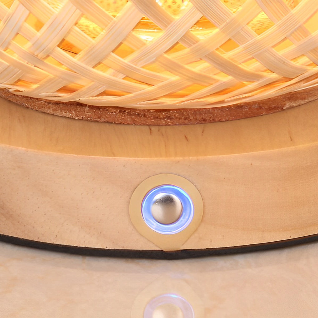 Rustic Portable Woven Bamboo Lantern Table Lamp With Handle