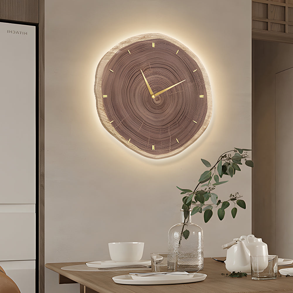 Rustic Round Wood Slice Clock With Remote Control And Led Lights Us Plug