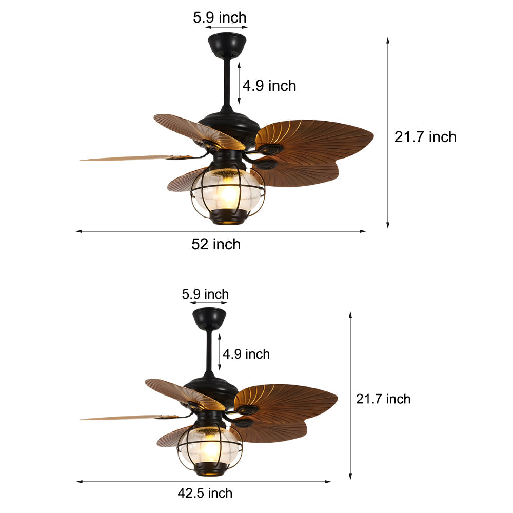 42 52 Inch Led Tropical 5 Brown Blades Reversible Ceiling Fan Light With Remote Control