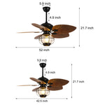 42 52 Inch Led Tropical 5 Brown Blades Reversible Ceiling Fan Light With Remote Control