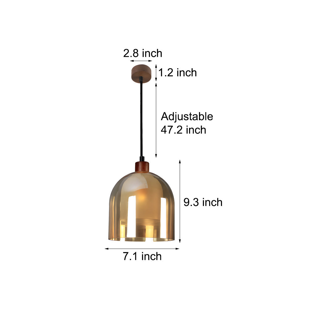 Double Glass Lampshade Wood Brown Pendant Light Li002713