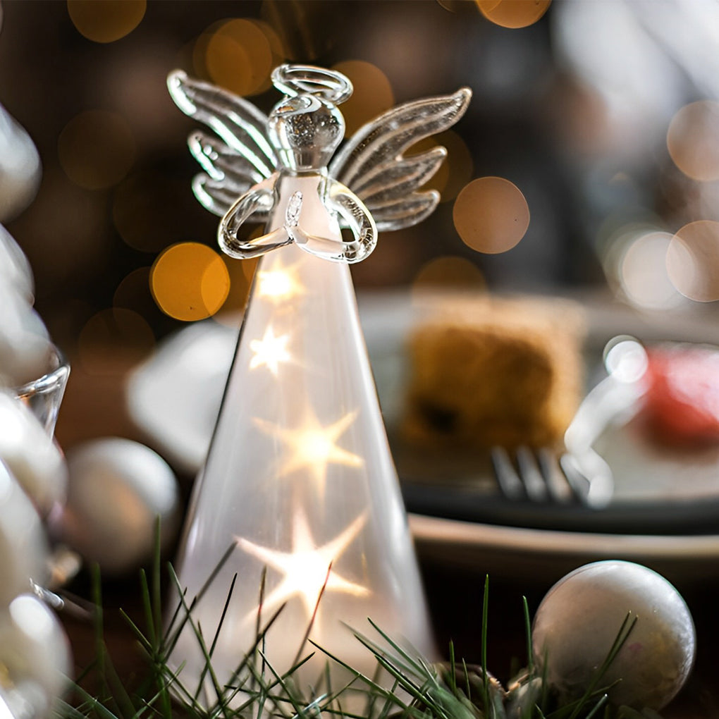 Lumière Céleste Glass Angel LED Table Lamp – Ethereal Night Light for Modern Interiors