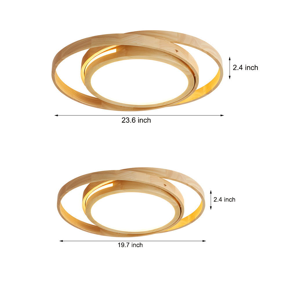 Wooden Oval Rings Round Led Flush Mount Lighting Round Acrylic Ceiling Light Bedroom Ceiling Lamp